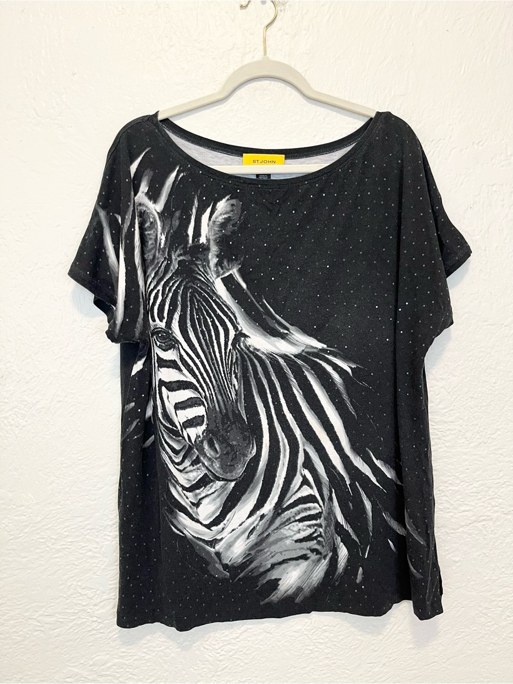 St. John Tunic Top T-Shirt Gray Animal Print Zebra XL Extra Large